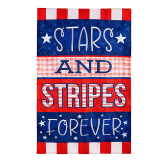 Stars and Stripes Forever Burlap House Flag	Stars and Stripes Forever burlap house flag – patriotic outdoor flag with bold red and white print
