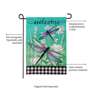 Dragonflies and Wildflowers Garden Linen Flag