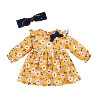 Flower Flannel Dress & Headband Set 3-6m