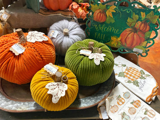 YELLOW CORDUROY PUMPKIN SITTER