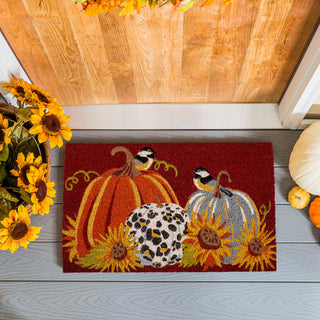 Fall themed coir door mat with pumpkins
