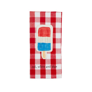 Popsicle Americana Canvas Patch Towel	Popsicle Americana canvas patch towel – white towel with stitched red, white, and blue popsicle design
