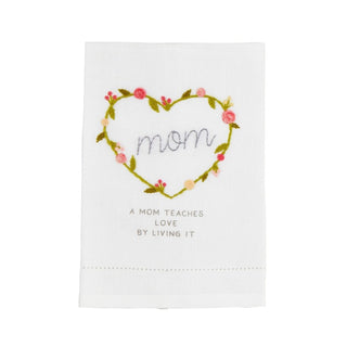 Mom Teaches Embroidery Towel	Mom Teaches embroidery towel – sentimental towel with stitched floral detail and teaching tribute message