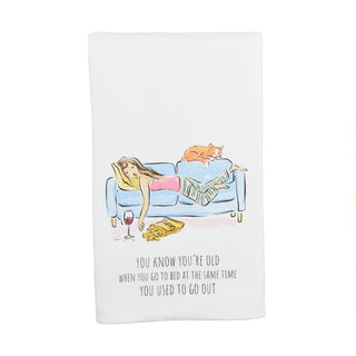 Go Out Funny Birthday Towel	Go Out funny birthday towel – humorous birthday towel with cheeky message and colorful stitched details