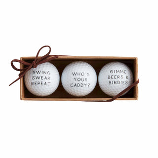 Who's Your Caddy golf ball set – printed novelty golf balls with funny golf phrases, great gift for him
