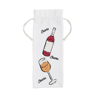 Red & White Beaded Wine Bag