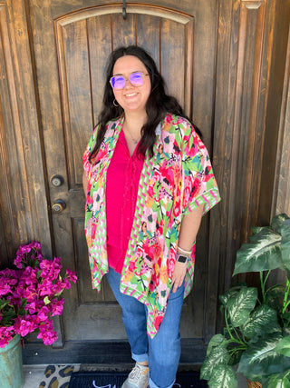 Tropical Floral Checker Wrap – cozy, stylish layering piece perfect for Fall and Winter fashion. Available now at MainStreet Mercantile in Hondo, Texas.