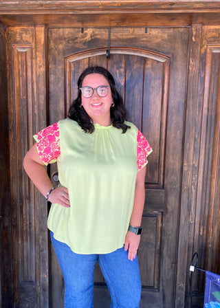 Maggie Top	Maggie top – lavender blouse with pleated detailing and short flutter sleeves