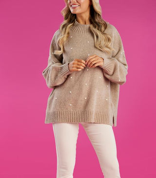 Tan Novie Pom-Pom Sweater