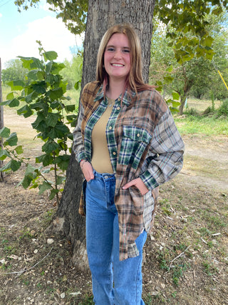 Mixed Plaid Button Front Top