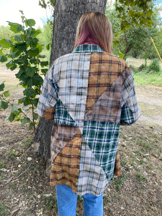 Mixed Plaid Button Front Top