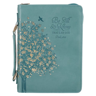Teal Bible case with tree design and inspirational quote