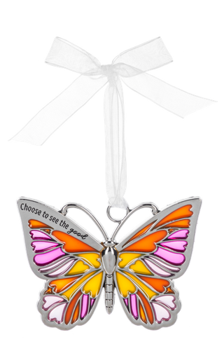 Butterfly-shaped ornament with colorful wings