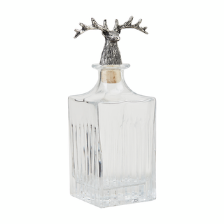 Large metal deer glass decanter – glass decanter topped with a detailed deer head metal stopper