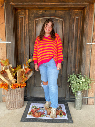 Hot pink and orange striped sweater