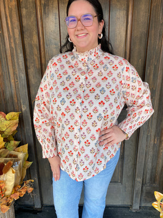 Renee Red Blue Floral Top