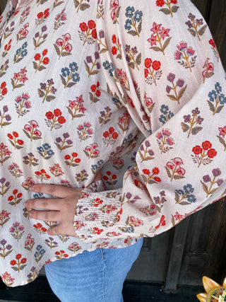 Renee Red Blue Floral Top