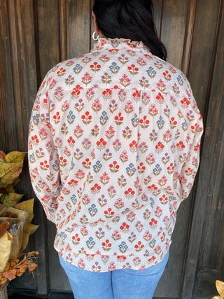 Renee Red Blue Floral Top