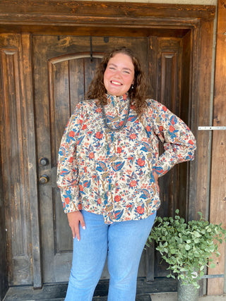 Jenna Red Blue Floral Top