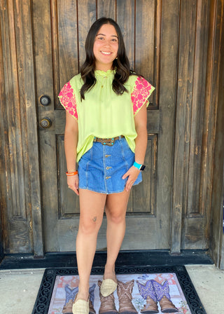 Maggie Top with Signature Multi-Colored Embroidery and Butterfly Sleeves