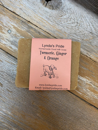 Turmeric Ginger and Orange Soap	Handmade goat milk soap bar – turmeric, ginger, and orange blend for a zesty, nourishing cleanse