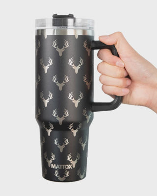 Deer print 40oz tumbler – insulated stainless steel tumbler with wrap-around deer camo design