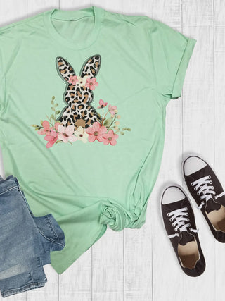 Leopard Floral Bunny Mint Tee
