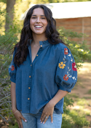 Margo Top	Margo top – mustard yellow blouse with short sleeves and boho pattern