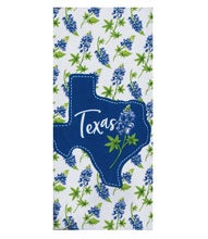 Texas Bluebonnets Dual Terry Towel	Texas Bluebonnets dual terry towel – white towel with bluebonnet embroidery and waffle weave