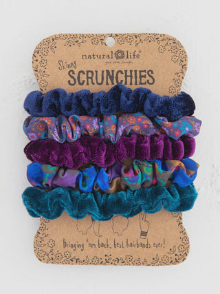 Set of colorful scrunchies on a 'natural life' branded card