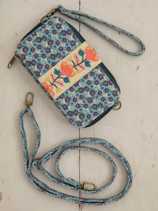 Wristlet Wallet Blue Turq Ditsy Flr