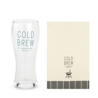Cold brew pilsner glass & towel set – summer drinkware set with sleek pilsner glass and kitchen towel