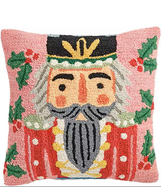 Square Nutcracker Hooked Wool Pillow