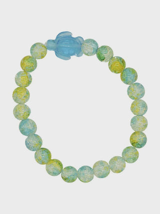 Multicolored beaded bracelet on a light gray background