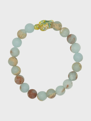 Multicolored beaded bracelet on a white background