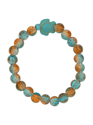 Bracelet with turquoise and orange beads on a white background