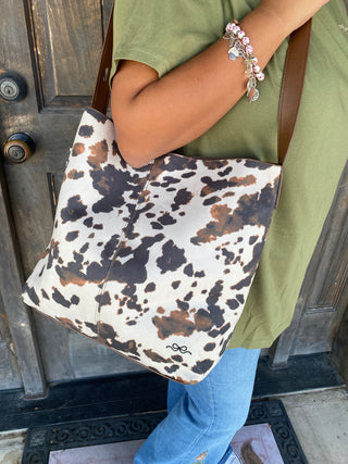 Natalie Cow Print Suede Bag