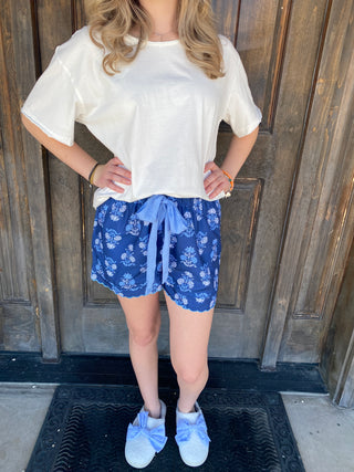 Blue Floral Pajama Shorts Large