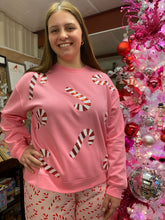 Load image into Gallery viewer, Pink Candy Cane Sparkle Sweatshirt S/M