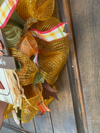 Wreath Mesh Fall Give Thanks Sunflower
