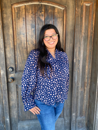 Suki V-Neck Printed Blouse - Stellar Blue/Taupe