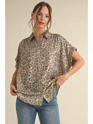 Taupe Leopard Button Down Plus