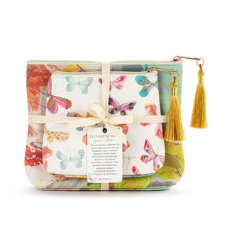 Abstract Floral + Butterfly Zip Pouch Set of 2