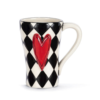 Mug with black and white checkered pattern and red heart