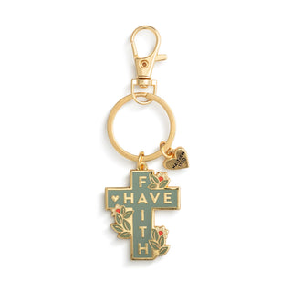 Gold keychain with cross-shaped pendant and 'Have Faith' text on a white background