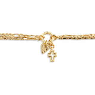 Heart + Cross Gold Charm Layered Bracelet - 6.5in