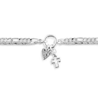 Silver bracelet with heart and cross charms 