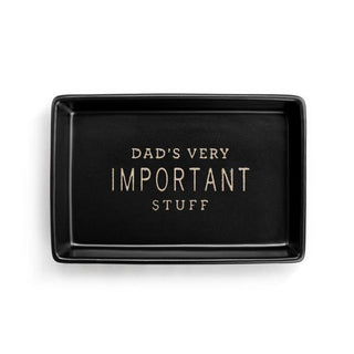 Black tray with 'Dad's Very Important Stuff' text 