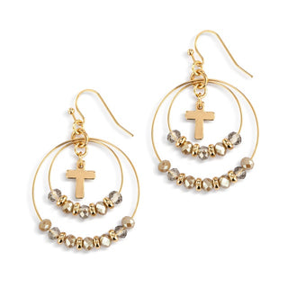 Hoop earrings with beads and crosses