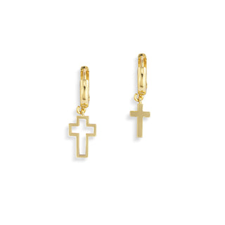 Dangle criss cross cross earrings with gold plated brass material